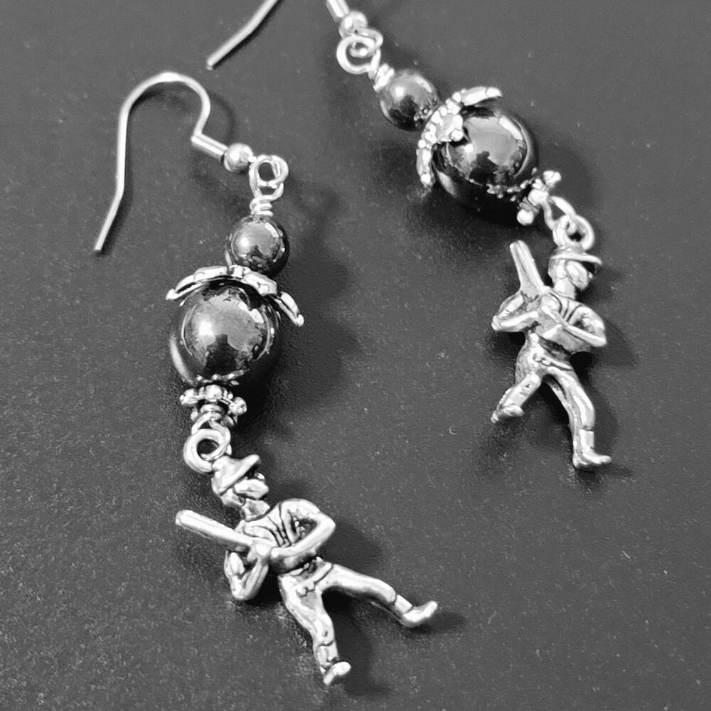 Hematite Baseball Earrings